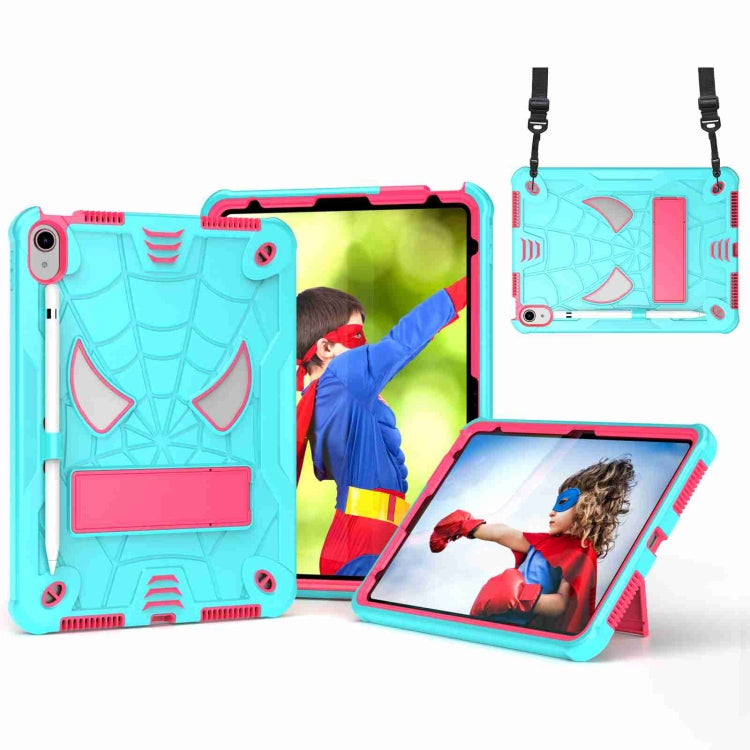 For iPad 2025 / 2022 Spider Texture Silicone Hybrid PC Tablet Case with Shoulder Strap(Mint Green + Rose Red) - iPad 2025 / 2022 Cases by buy2fix | Online Shopping UK | buy2fix