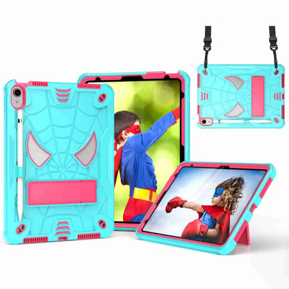 For iPad 2025 / 2022 Spider Texture Silicone Hybrid PC Tablet Case with Shoulder Strap(Mint Green + Rose Red) - iPad 2025 / 2022 Cases by buy2fix | Online Shopping UK | buy2fix