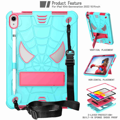 For iPad 2025 / 2022 Spider Texture Silicone Hybrid PC Tablet Case with Shoulder Strap(Mint Green + Rose Red) - iPad 2025 / 2022 Cases by buy2fix | Online Shopping UK | buy2fix
