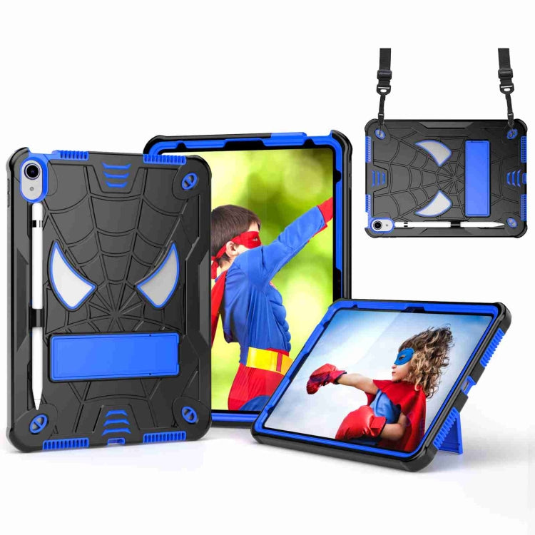 For iPad 2025 / 2022 Spider Texture Silicone Hybrid PC Tablet Case with Shoulder Strap(Black + Blue) - iPad 2025 / 2022 Cases by buy2fix | Online Shopping UK | buy2fix