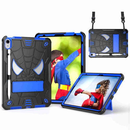 For iPad 2025 / 2022 Spider Texture Silicone Hybrid PC Tablet Case with Shoulder Strap(Black + Blue) - iPad 2025 / 2022 Cases by buy2fix | Online Shopping UK | buy2fix