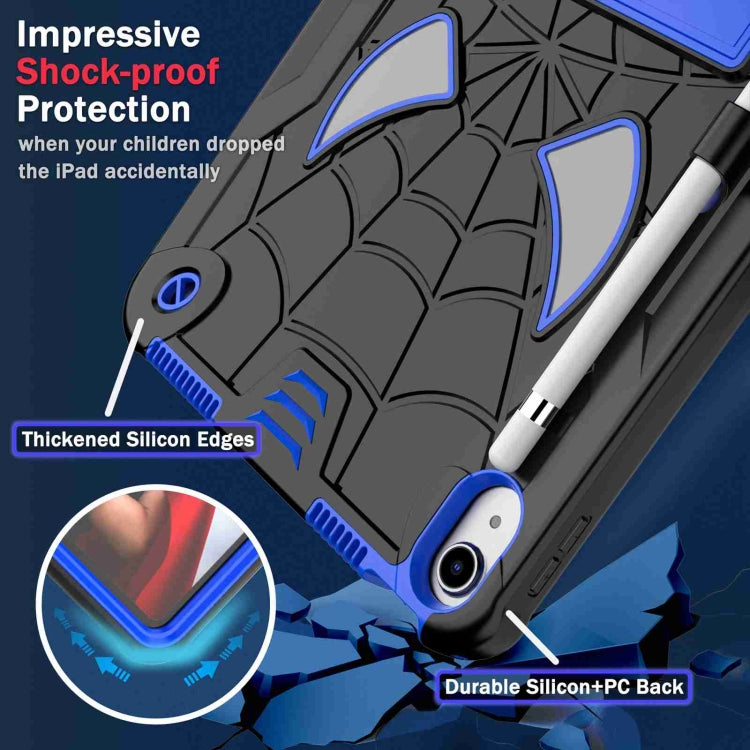 For iPad 2025 / 2022 Spider Texture Silicone Hybrid PC Tablet Case with Shoulder Strap(Black + Blue) - iPad 2025 / 2022 Cases by buy2fix | Online Shopping UK | buy2fix