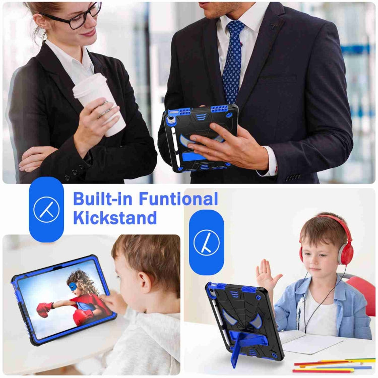 For iPad 2025 / 2022 Spider Texture Silicone Hybrid PC Tablet Case with Shoulder Strap(Black + Blue) - iPad 2025 / 2022 Cases by buy2fix | Online Shopping UK | buy2fix