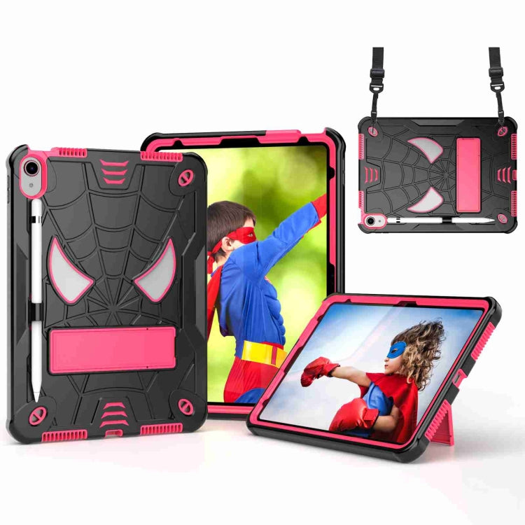 For iPad 2025 / 2022 Spider Texture Silicone Hybrid PC Tablet Case with Shoulder Strap(Black + Rose Red) - iPad 2025 / 2022 Cases by buy2fix | Online Shopping UK | buy2fix