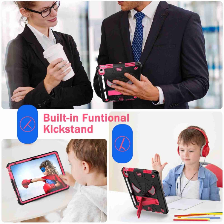 For iPad 2025 / 2022 Spider Texture Silicone Hybrid PC Tablet Case with Shoulder Strap(Black + Rose Red) - iPad 2025 / 2022 Cases by buy2fix | Online Shopping UK | buy2fix