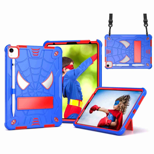 For iPad Pro 11 2021 / Air 5 10.9 Spider Texture Silicone Hybrid PC Tablet Case with Shoulder Strap(Blue + Red) - iPad Pro 11 (2022/2021) Cases by buy2fix | Online Shopping UK | buy2fix