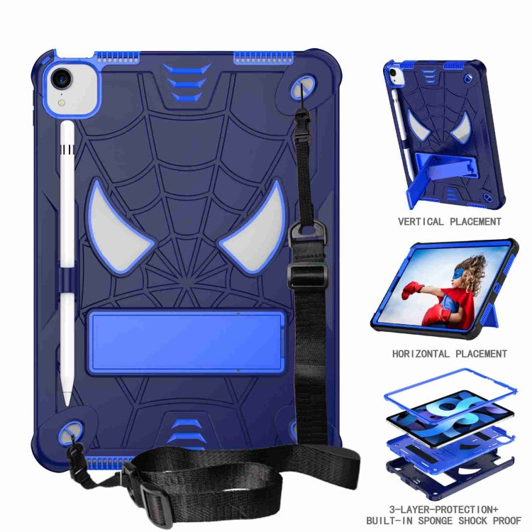 For iPad Pro 11 2021 / Air 5 10.9 Spider Texture Silicone Hybrid PC Tablet Case with Shoulder Strap(Navy Blue + Blue) - iPad Pro 11 (2022/2021) Cases by buy2fix | Online Shopping UK | buy2fix