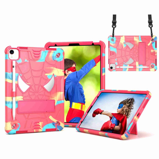 For iPad Pro 11 2021 / Air 5 10.9 Spider Texture Silicone Hybrid PC Tablet Case with Shoulder Strap(Camouflage + Rose Red) - iPad Pro 11 (2022/2021) Cases by buy2fix | Online Shopping UK | buy2fix