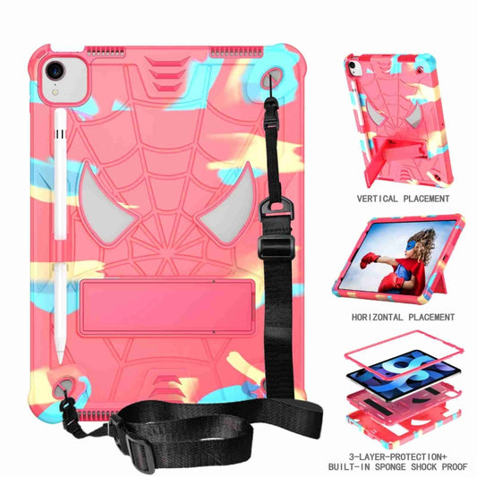 For iPad Pro 11 2021 / Air 5 10.9 Spider Texture Silicone Hybrid PC Tablet Case with Shoulder Strap(Camouflage + Rose Red) - iPad Pro 11 (2022/2021) Cases by buy2fix | Online Shopping UK | buy2fix
