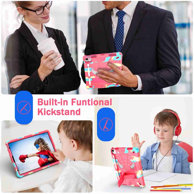 For iPad Pro 11 2021 / Air 5 10.9 Spider Texture Silicone Hybrid PC Tablet Case with Shoulder Strap(Camouflage + Rose Red) - iPad Pro 11 (2022/2021) Cases by buy2fix | Online Shopping UK | buy2fix