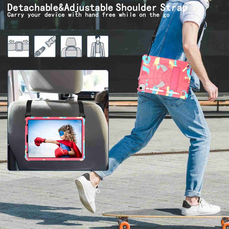 For iPad Pro 11 2021 / Air 5 10.9 Spider Texture Silicone Hybrid PC Tablet Case with Shoulder Strap(Camouflage + Rose Red) - iPad Pro 11 (2022/2021) Cases by buy2fix | Online Shopping UK | buy2fix