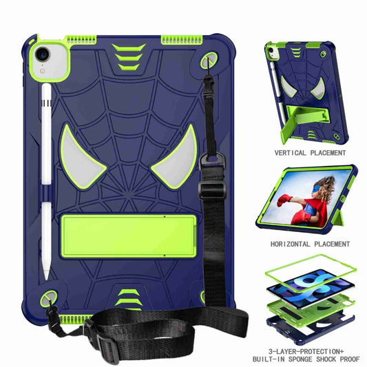 For iPad Pro 11 2021 / Air 5 10.9 Spider Texture Silicone Hybrid PC Tablet Case with Shoulder Strap(Navy Blue + Yellow Green) - iPad Pro 11 (2022/2021) Cases by buy2fix | Online Shopping UK | buy2fix