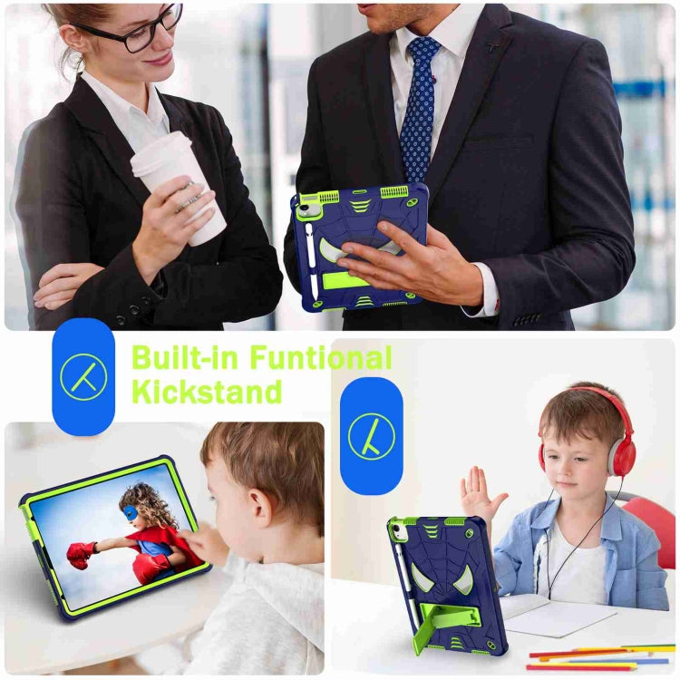 For iPad Pro 11 2021 / Air 5 10.9 Spider Texture Silicone Hybrid PC Tablet Case with Shoulder Strap(Navy Blue + Yellow Green) - iPad Pro 11 (2022/2021) Cases by buy2fix | Online Shopping UK | buy2fix