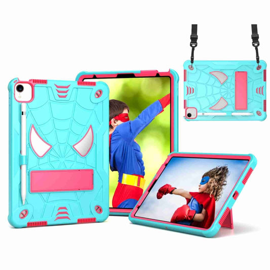 For iPad Pro 11 2021 / Air 5 10.9 Spider Texture Silicone Hybrid PC Tablet Case with Shoulder Strap(Mint Green + Rose Red) - iPad Pro 11 (2022/2021) Cases by buy2fix | Online Shopping UK | buy2fix