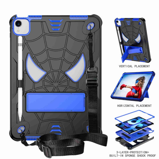 For iPad Pro 11 2021 / Air 5 10.9 Spider Texture Silicone Hybrid PC Tablet Case with Shoulder Strap(Black + Blue) - iPad Pro 11 (2022/2021) Cases by buy2fix | Online Shopping UK | buy2fix