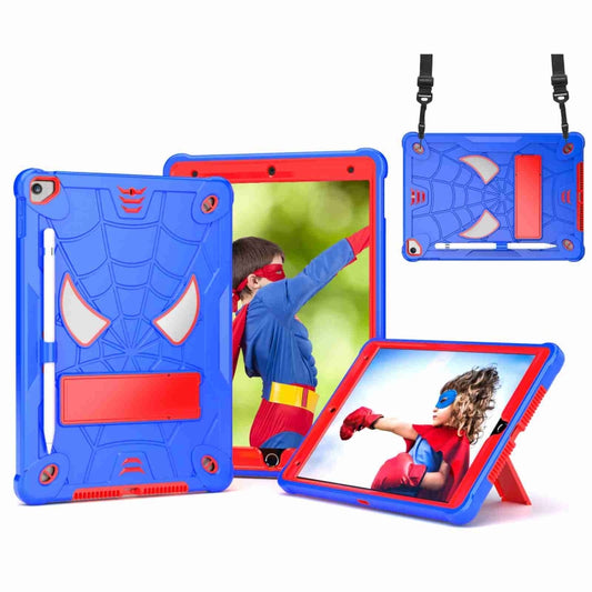 For iPad 10.2 2021 / 2020 / 2019 Spider Texture Silicone Hybrid PC Tablet Case with Shoulder Strap(Blue + Red) - iPad 10.2 Cases by buy2fix | Online Shopping UK | buy2fix