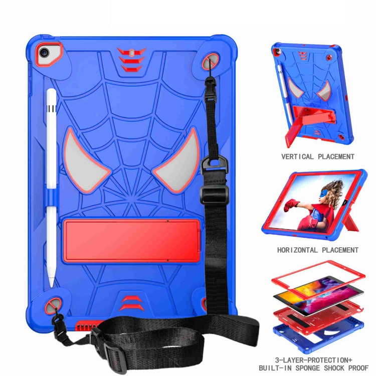 For iPad 10.2 2021 / 2020 / 2019 Spider Texture Silicone Hybrid PC Tablet Case with Shoulder Strap(Blue + Red) - iPad 10.2 Cases by buy2fix | Online Shopping UK | buy2fix