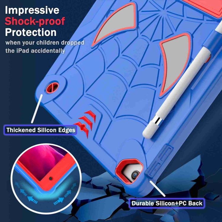 For iPad 10.2 2021 / 2020 / 2019 Spider Texture Silicone Hybrid PC Tablet Case with Shoulder Strap(Blue + Red) - iPad 10.2 Cases by buy2fix | Online Shopping UK | buy2fix
