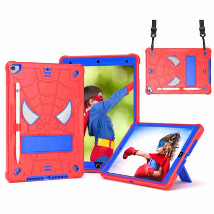 For iPad 10.2 2021 / 2020 / 2019 Spider Texture Silicone Hybrid PC Tablet Case with Shoulder Strap(Red + Blue) - iPad 10.2 Cases by buy2fix | Online Shopping UK | buy2fix