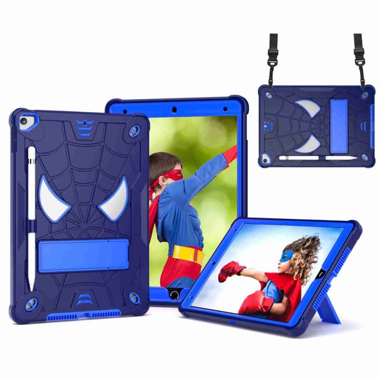 For iPad 10.2 2021 / 2020 / 2019 Spider Texture Silicone Hybrid PC Tablet Case with Shoulder Strap(Navy Blue + Blue) - iPad 10.2 Cases by buy2fix | Online Shopping UK | buy2fix