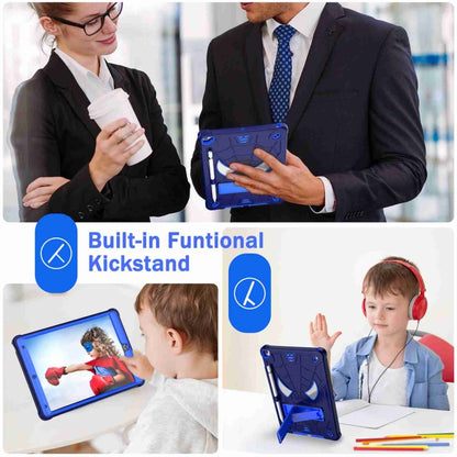 For iPad 10.2 2021 / 2020 / 2019 Spider Texture Silicone Hybrid PC Tablet Case with Shoulder Strap(Navy Blue + Blue) - iPad 10.2 Cases by buy2fix | Online Shopping UK | buy2fix
