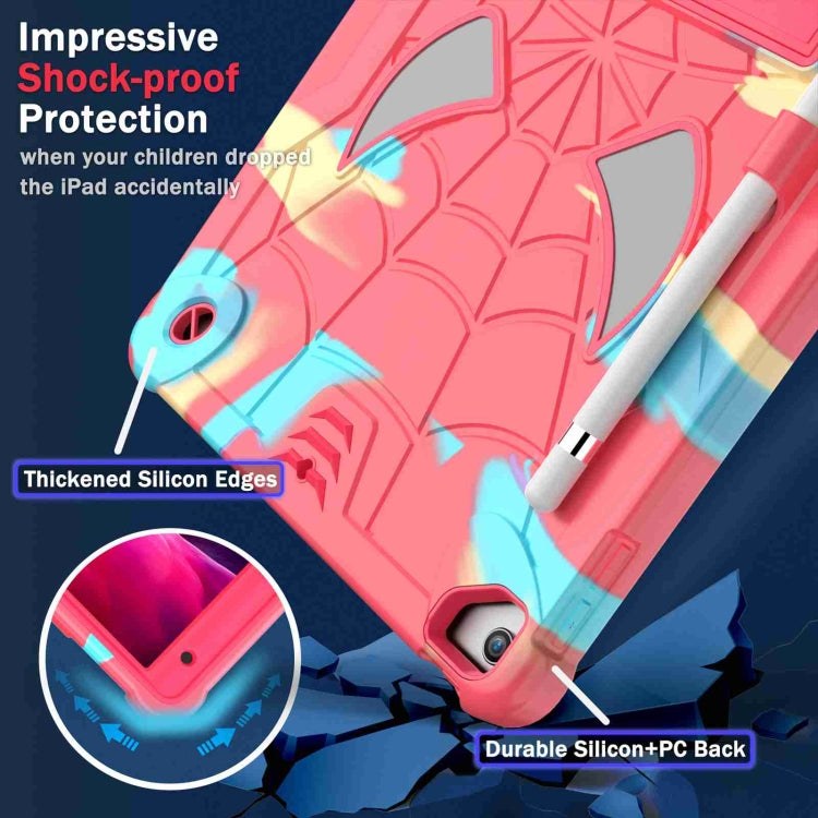 For iPad 10.2 2021 / 2020 / 2019 Spider Texture Silicone Hybrid PC Tablet Case with Shoulder Strap(Camouflage + Rose Red) - iPad 10.2 Cases by buy2fix | Online Shopping UK | buy2fix