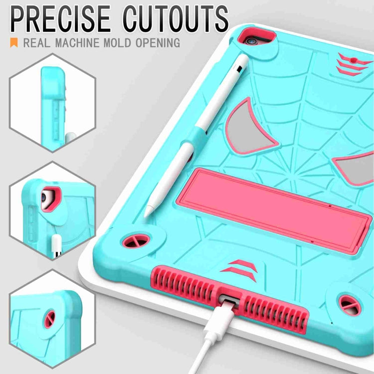 For iPad 10.2 2021 / 2020 / 2019 Spider Texture Silicone Hybrid PC Tablet Case with Shoulder Strap(Mint Green + Rose Red) - iPad 10.2 Cases by buy2fix | Online Shopping UK | buy2fix