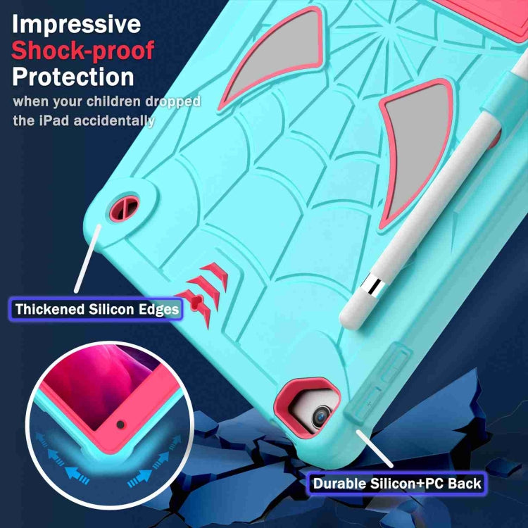For iPad 10.2 2021 / 2020 / 2019 Spider Texture Silicone Hybrid PC Tablet Case with Shoulder Strap(Mint Green + Rose Red) - iPad 10.2 Cases by buy2fix | Online Shopping UK | buy2fix