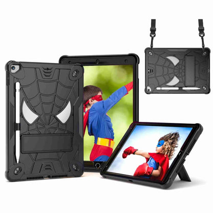 For iPad 10.2 2021 / 2020 / 2019 Spider Texture Silicone Hybrid PC Tablet Case with Shoulder Strap(Black) - iPad 10.2 Cases by buy2fix | Online Shopping UK | buy2fix