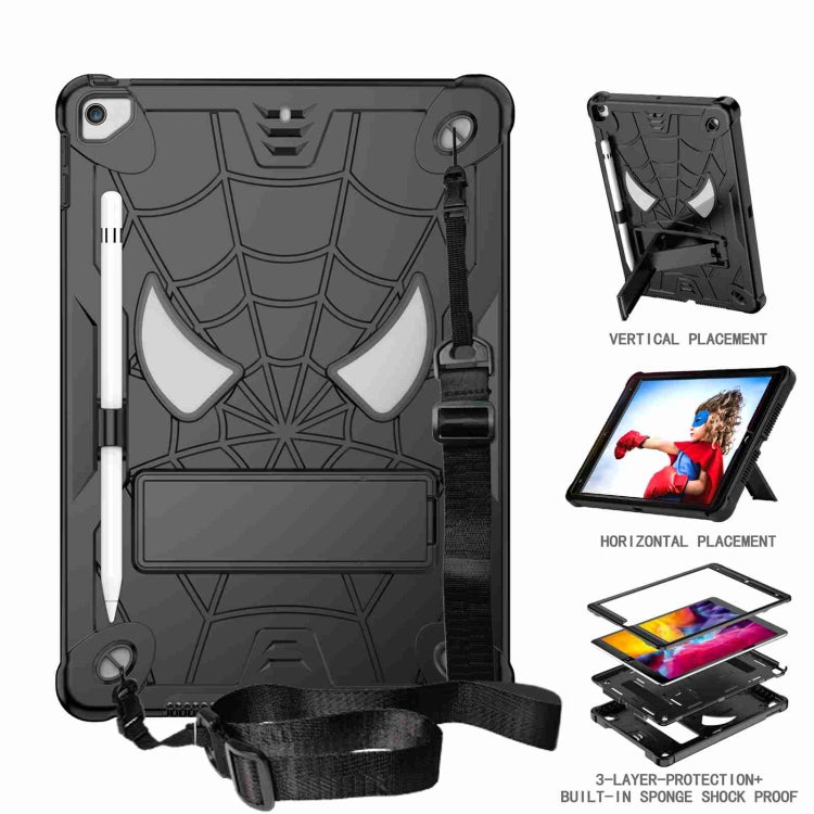 For iPad 10.2 2021 / 2020 / 2019 Spider Texture Silicone Hybrid PC Tablet Case with Shoulder Strap(Black) - iPad 10.2 Cases by buy2fix | Online Shopping UK | buy2fix