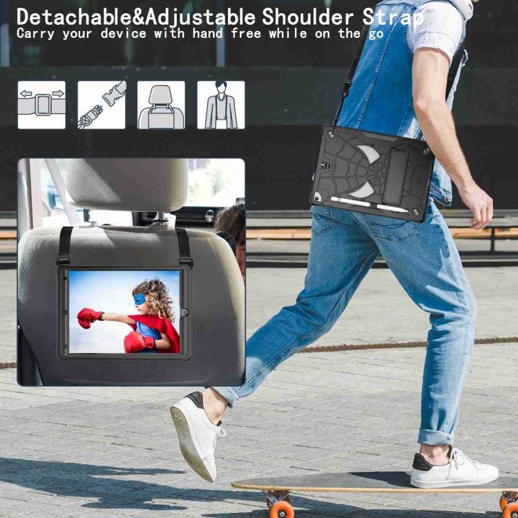 For iPad 10.2 2021 / 2020 / 2019 Spider Texture Silicone Hybrid PC Tablet Case with Shoulder Strap(Black) - iPad 10.2 Cases by buy2fix | Online Shopping UK | buy2fix