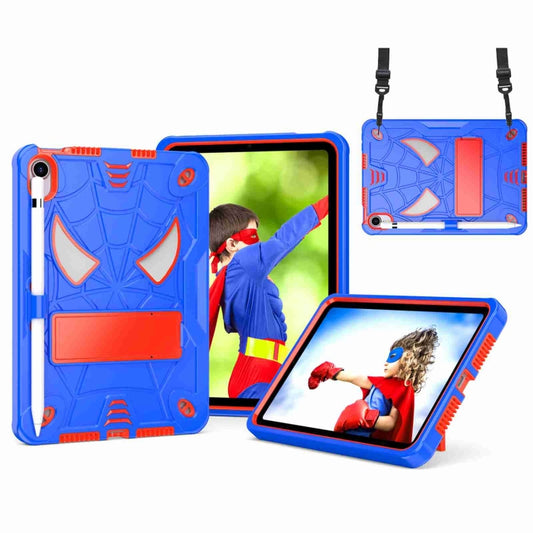 For iPad mini 6 Spider Texture Silicone Hybrid PC Tablet Case with Shoulder Strap(Blue + Red) - iPad mini 6 Cases by buy2fix | Online Shopping UK | buy2fix