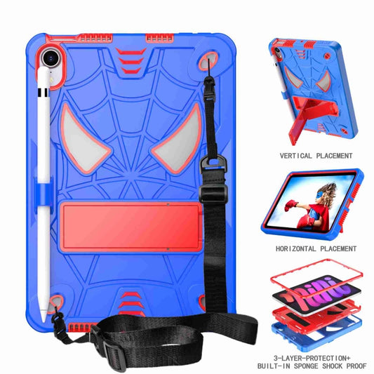 For iPad mini 6 Spider Texture Silicone Hybrid PC Tablet Case with Shoulder Strap(Blue + Red) - iPad mini 6 Cases by buy2fix | Online Shopping UK | buy2fix