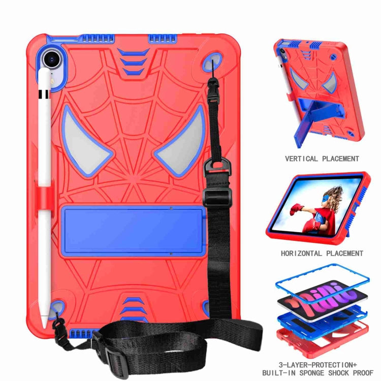 For iPad mini 6 Spider Texture Silicone Hybrid PC Tablet Case with Shoulder Strap(Red + Blue) - iPad mini 6 Cases by buy2fix | Online Shopping UK | buy2fix