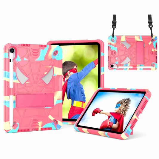 For iPad mini 6 Spider Texture Silicone Hybrid PC Tablet Case with Shoulder Strap(Camouflage + Rose Red) - iPad mini 6 Cases by buy2fix | Online Shopping UK | buy2fix