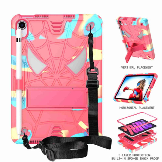 For iPad mini 6 Spider Texture Silicone Hybrid PC Tablet Case with Shoulder Strap(Camouflage + Rose Red) - iPad mini 6 Cases by buy2fix | Online Shopping UK | buy2fix
