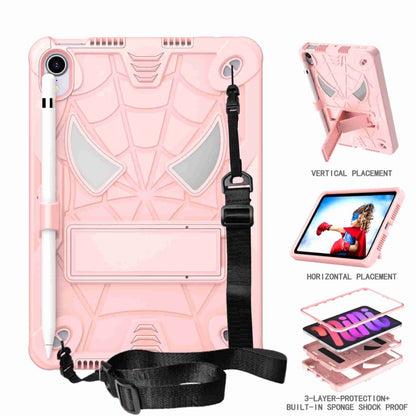 For iPad mini 6 Spider Texture Silicone Hybrid PC Tablet Case with Shoulder Strap(Rose Gold) - iPad mini 6 Cases by buy2fix | Online Shopping UK | buy2fix