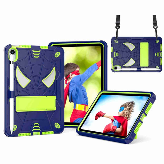 For iPad mini 6 Spider Texture Silicone Hybrid PC Tablet Case with Shoulder Strap(Navy Blue + Yellow Green) - iPad mini 6 Cases by buy2fix | Online Shopping UK | buy2fix