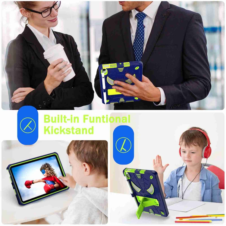 For iPad mini 6 Spider Texture Silicone Hybrid PC Tablet Case with Shoulder Strap(Navy Blue + Yellow Green) - iPad mini 6 Cases by buy2fix | Online Shopping UK | buy2fix