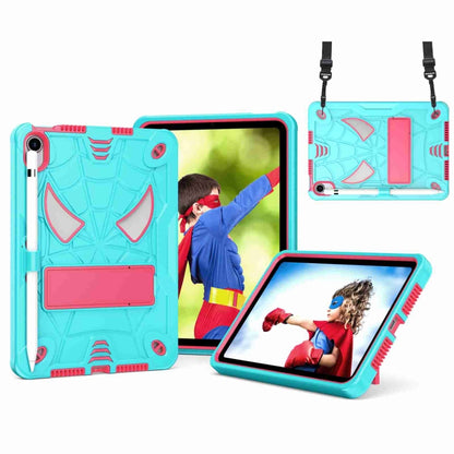 For iPad mini 6 Spider Texture Silicone Hybrid PC Tablet Case with Shoulder Strap(Mint Green + Rose Red) - iPad mini 6 Cases by buy2fix | Online Shopping UK | buy2fix