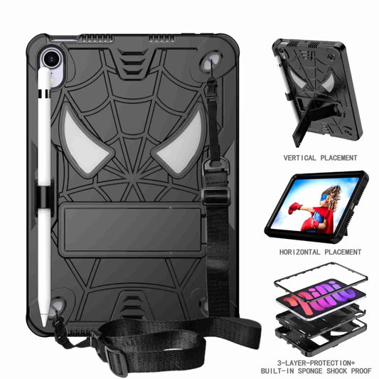For iPad mini 6 Spider Texture Silicone Hybrid PC Tablet Case with Shoulder Strap(Black) - iPad mini 6 Cases by buy2fix | Online Shopping UK | buy2fix