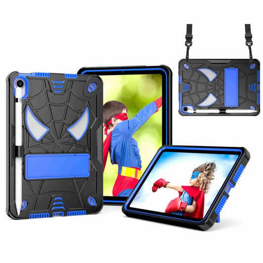 For iPad mini 6 Spider Texture Silicone Hybrid PC Tablet Case with Shoulder Strap(Black + Blue) - iPad mini 6 Cases by buy2fix | Online Shopping UK | buy2fix
