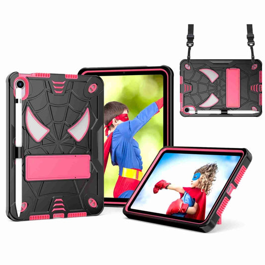 For iPad mini 6 Spider Texture Silicone Hybrid PC Tablet Case with Shoulder Strap(Black + Rose Red) - iPad mini 6 Cases by buy2fix | Online Shopping UK | buy2fix