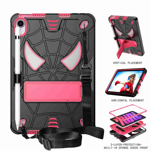For iPad mini 6 Spider Texture Silicone Hybrid PC Tablet Case with Shoulder Strap(Black + Rose Red) - iPad mini 6 Cases by buy2fix | Online Shopping UK | buy2fix