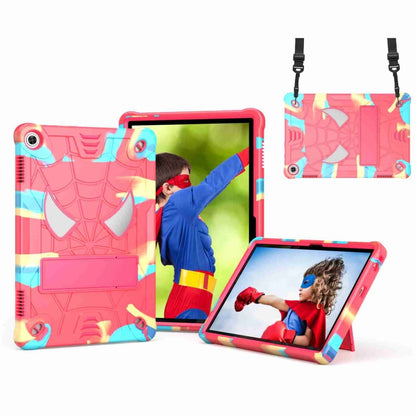 For Lenovo Tab M10 3rd Gen Spider Texture Silicone Hybrid PC Tablet Case with Shoulder Strap(Camouflage + Rose Red) - Lenovo by buy2fix | Online Shopping UK | buy2fix