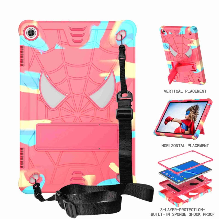 For Lenovo Tab M10 3rd Gen Spider Texture Silicone Hybrid PC Tablet Case with Shoulder Strap(Camouflage + Rose Red) - Lenovo by buy2fix | Online Shopping UK | buy2fix