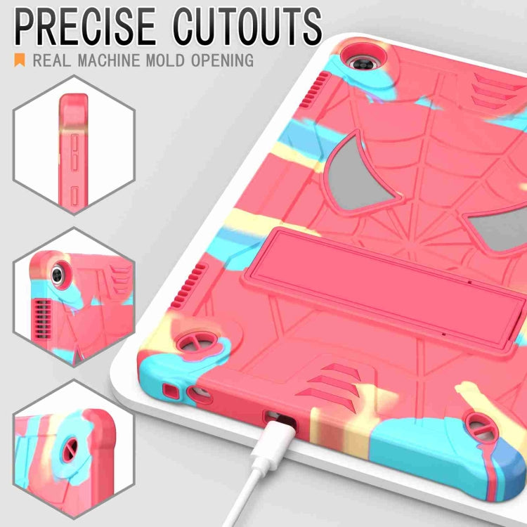 For Lenovo Tab M10 3rd Gen Spider Texture Silicone Hybrid PC Tablet Case with Shoulder Strap(Camouflage + Rose Red) - Lenovo by buy2fix | Online Shopping UK | buy2fix