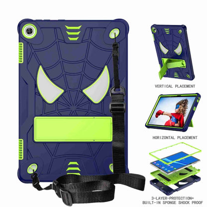 For Lenovo Tab M10 3rd Gen Spider Texture Silicone Hybrid PC Tablet Case with Shoulder Strap(Navy Blue + Yellow Green) - Lenovo by buy2fix | Online Shopping UK | buy2fix