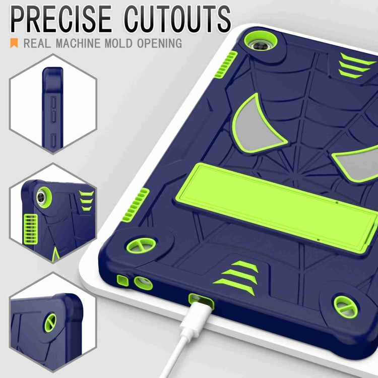 For Lenovo Tab M10 3rd Gen Spider Texture Silicone Hybrid PC Tablet Case with Shoulder Strap(Navy Blue + Yellow Green) - Lenovo by buy2fix | Online Shopping UK | buy2fix