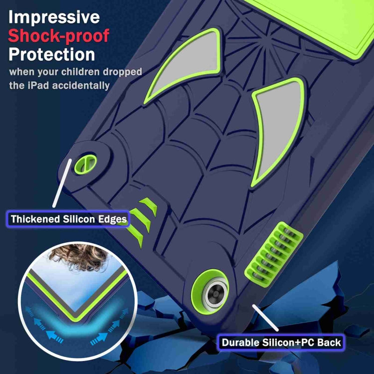 For Lenovo Tab M10 3rd Gen Spider Texture Silicone Hybrid PC Tablet Case with Shoulder Strap(Navy Blue + Yellow Green) - Lenovo by buy2fix | Online Shopping UK | buy2fix